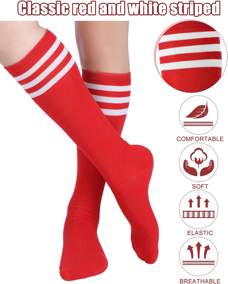 Chuarry 20 Pairs Red Knee High Socks for Women Classic Stripe Tube Outdoor Casual Athletic Socks Bulk for Cheerleading Activities Sport Spirit Event Wear - Image 5